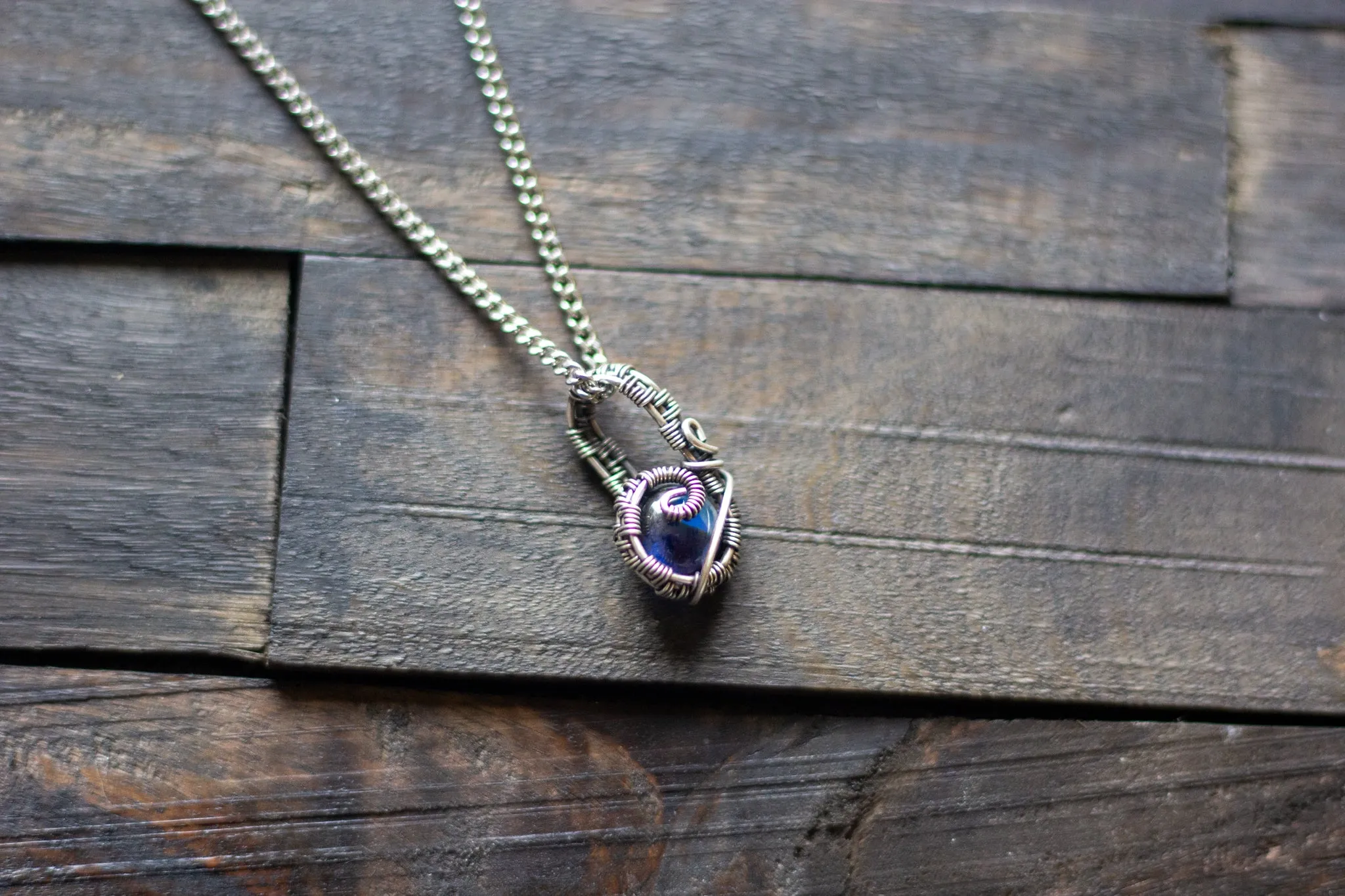 Sterling Silver Mini Pendant with Deep Blue Fused Glass Accent