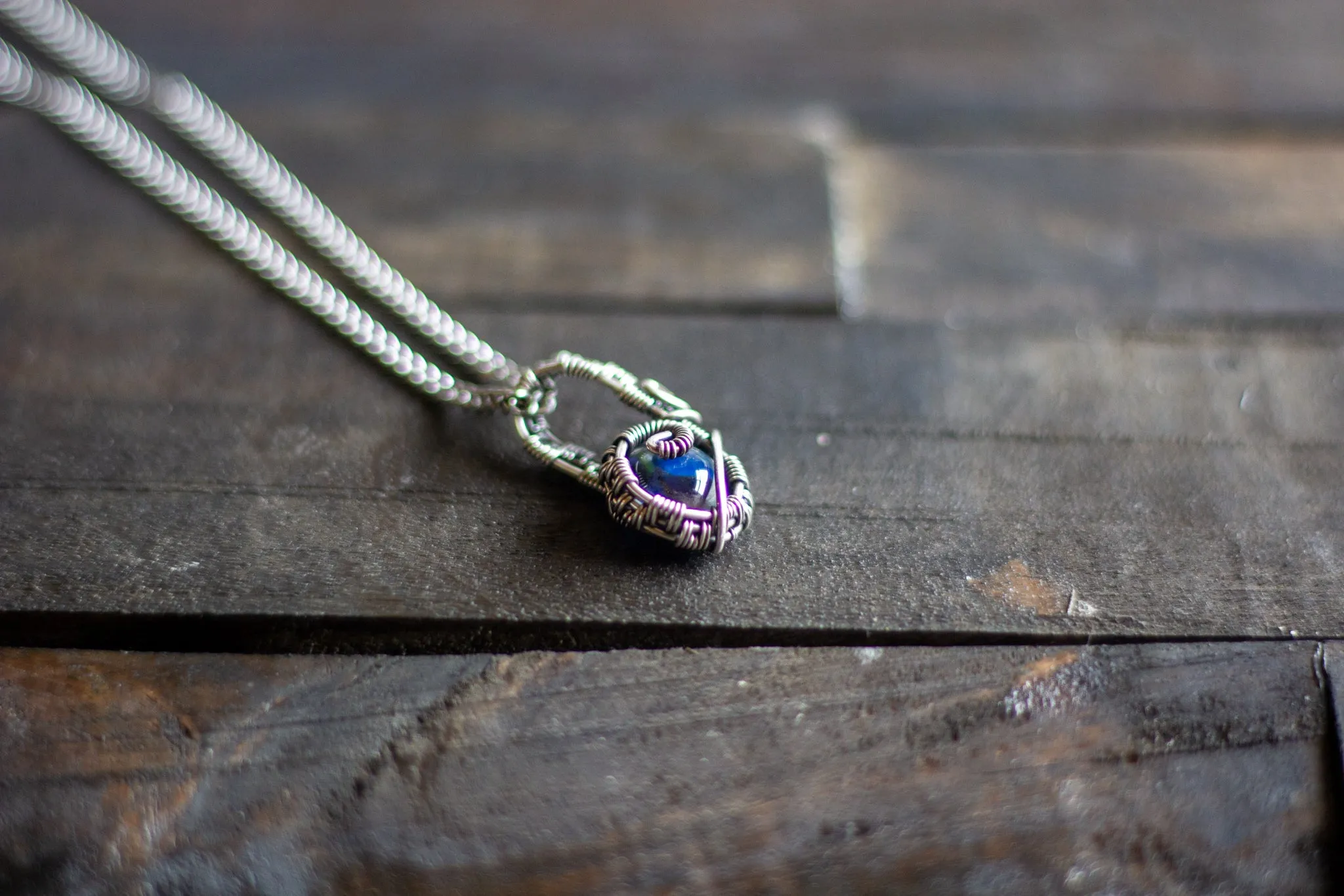 Sterling Silver Mini Pendant with Deep Blue Fused Glass Accent