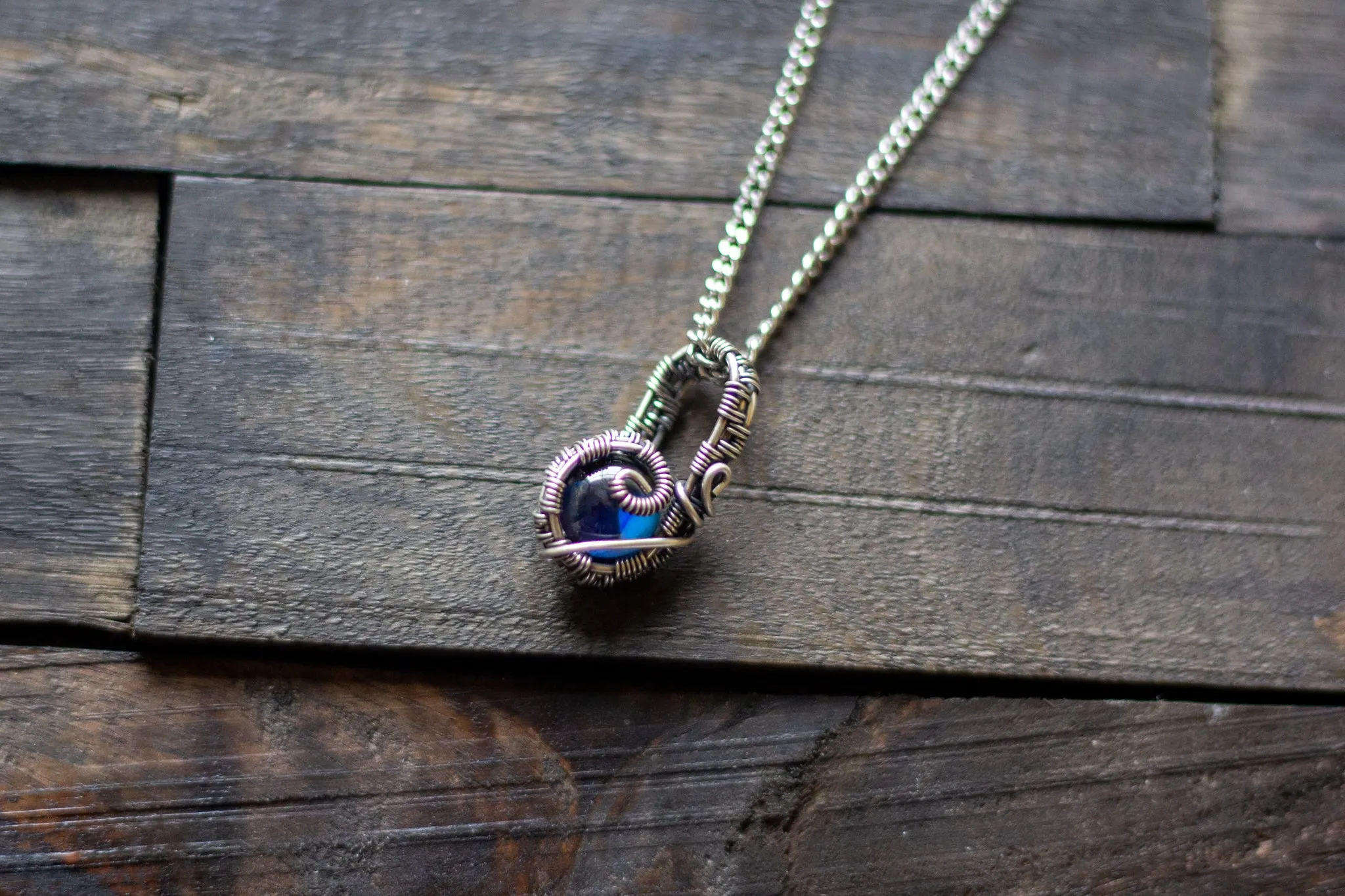 Sterling Silver Mini Pendant with Deep Blue Fused Glass Accent