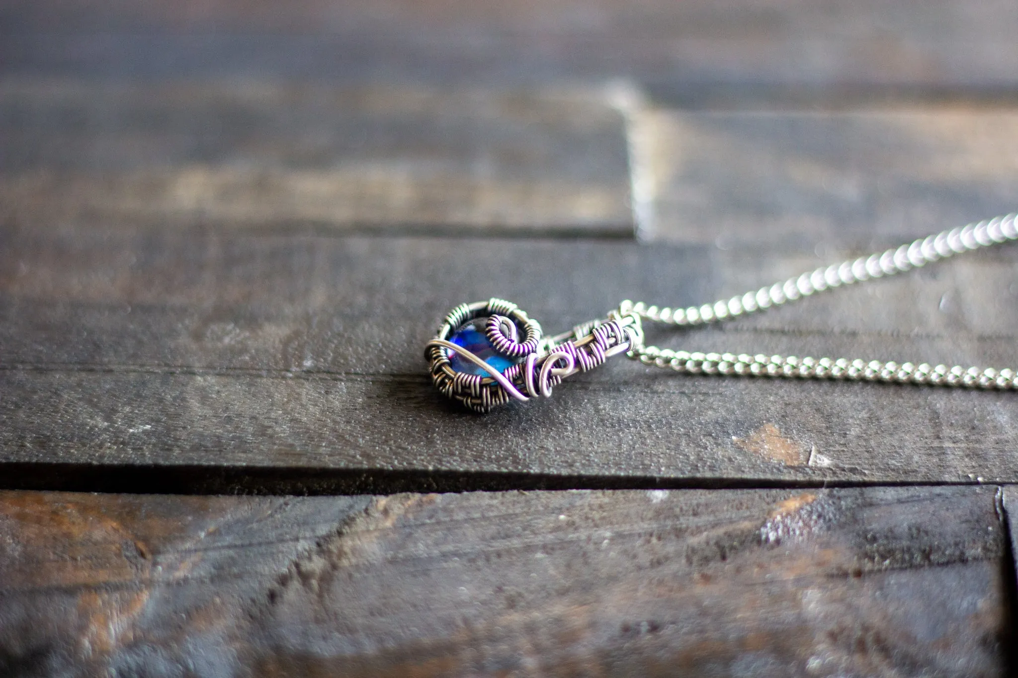 Sterling Silver Mini Pendant with Deep Blue Fused Glass Accent