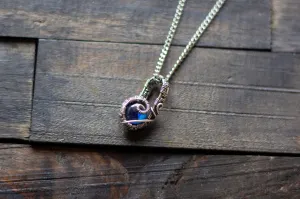 Sterling Silver Mini Pendant with Deep Blue Fused Glass Accent