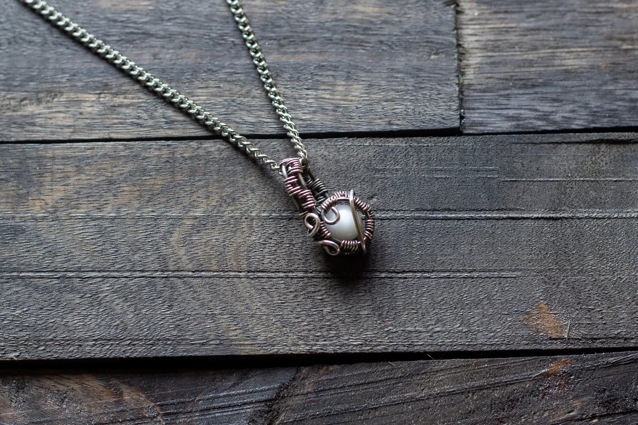 Sterling Silver Mini Pendant with White Fused Glass Accent