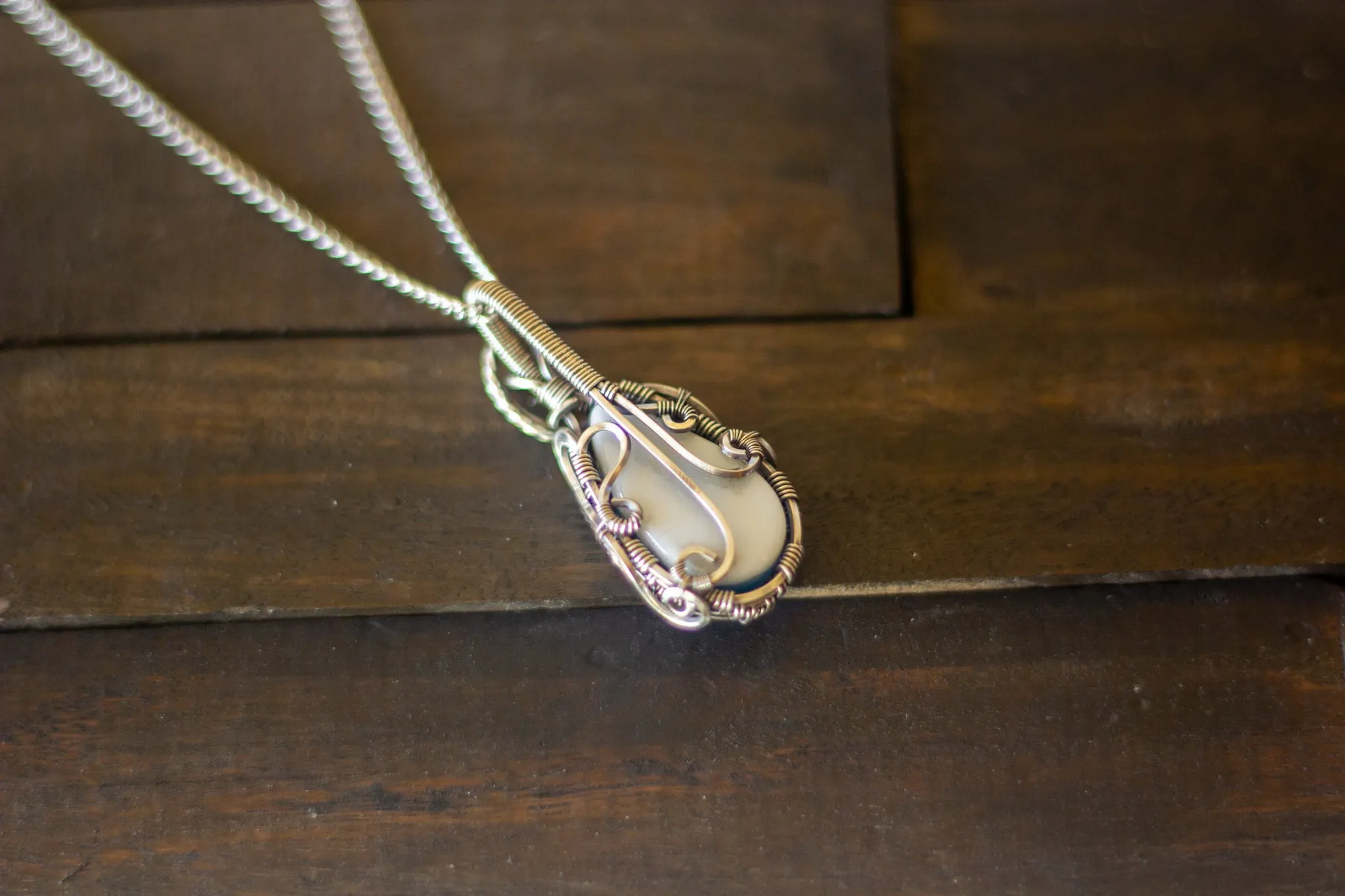 Sterling Silver Teardrop Pendant with Blue and Orange Fused Glass