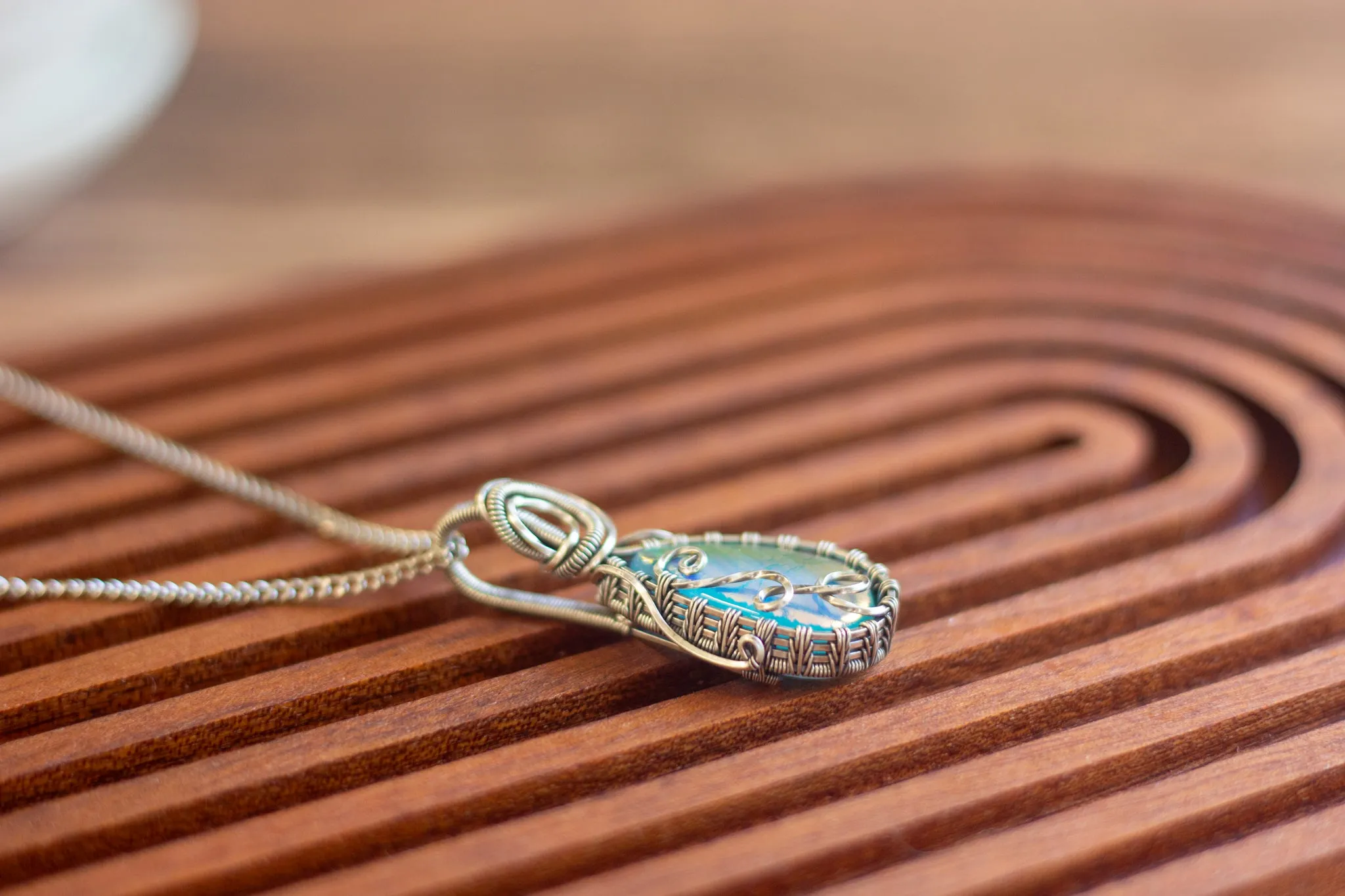 Sterling Silver Teardrop Pendant with Dichroic Blue Fused Glass