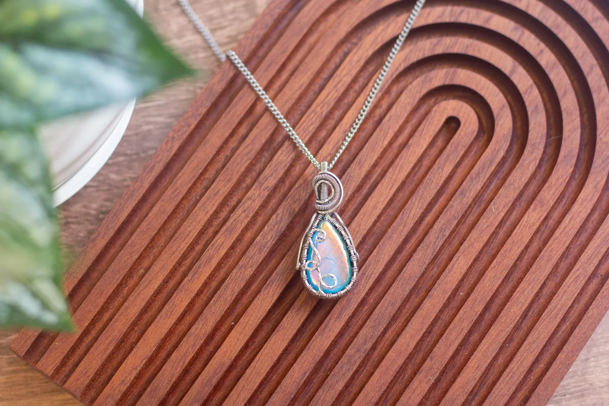 Sterling Silver Teardrop Pendant with Dichroic Blue Fused Glass