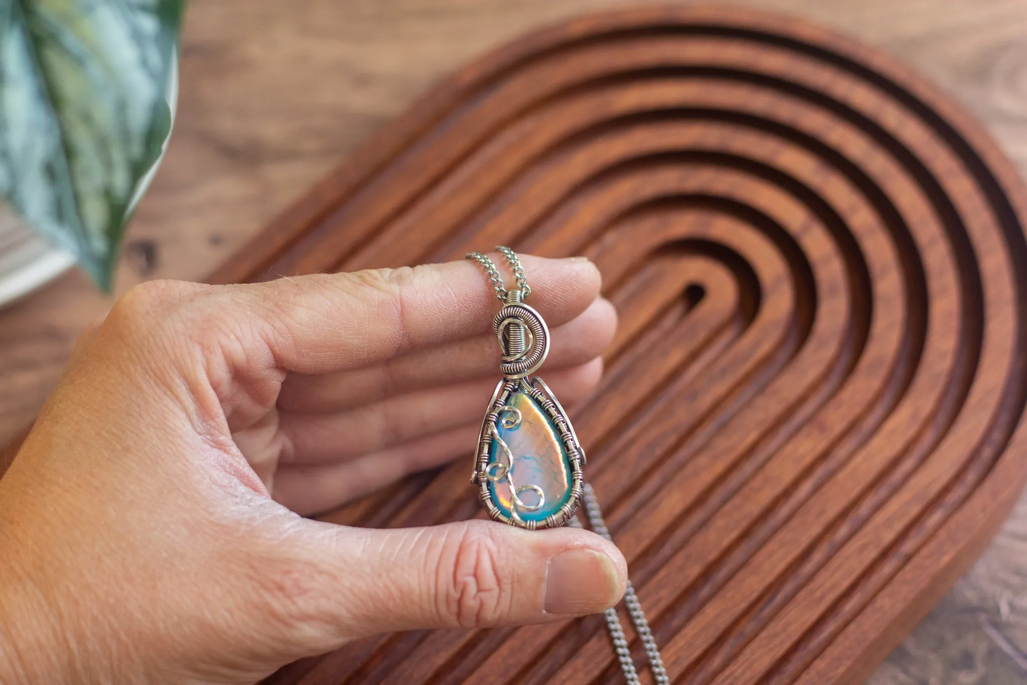 Sterling Silver Teardrop Pendant with Dichroic Blue Fused Glass