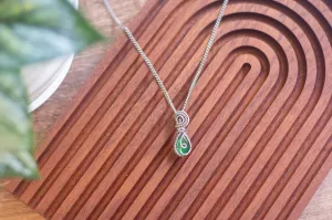 Sterling Silver Teardrop Pendant with Green Fused Glass