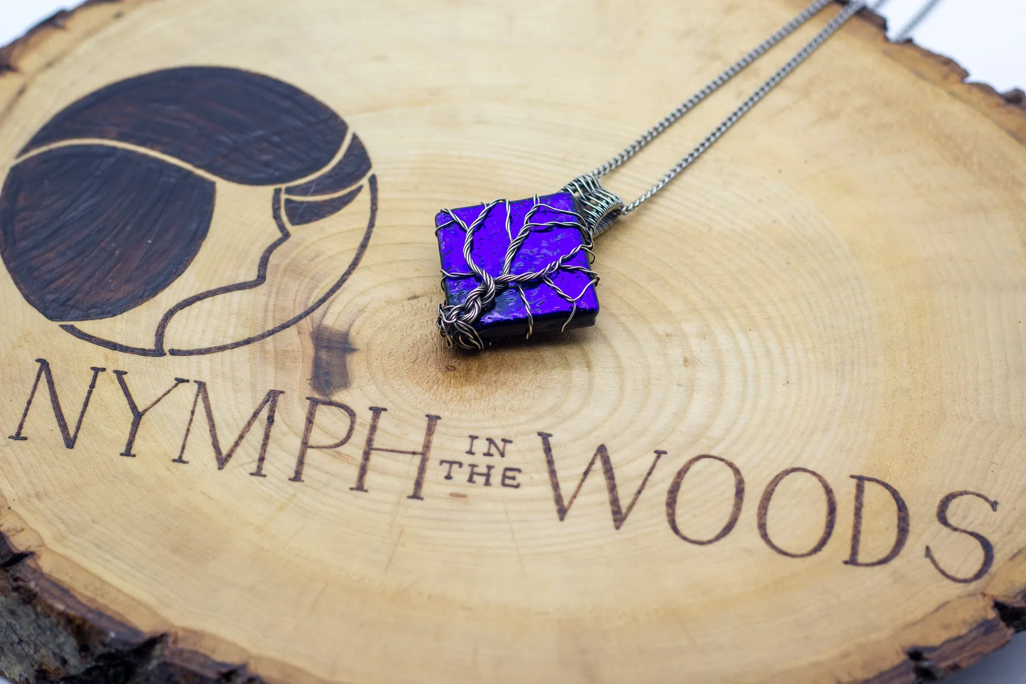 Sterling Silver Tree of Life Pendant with Dichroic Blue Fused Glass