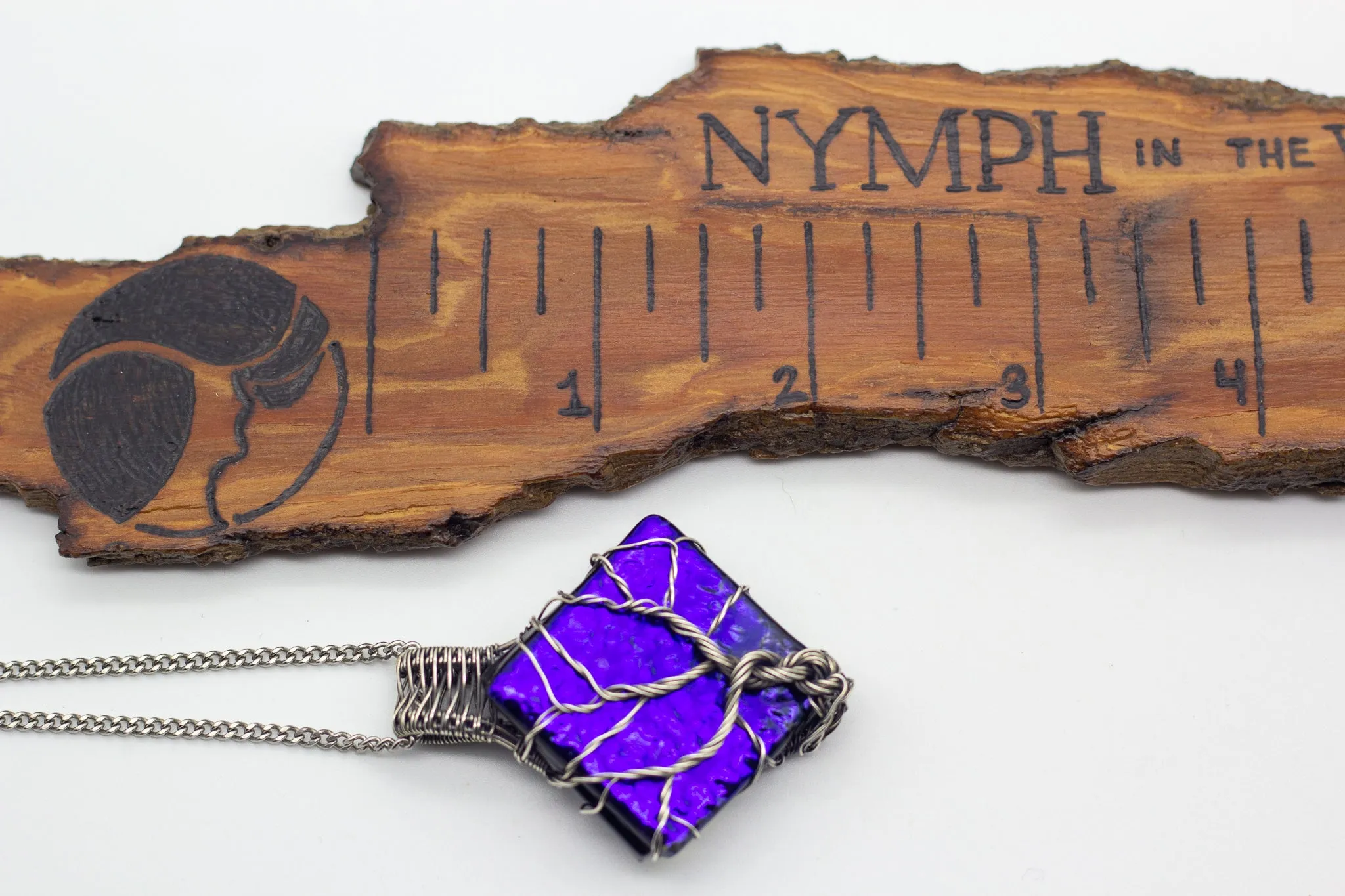 Sterling Silver Tree of Life Pendant with Dichroic Blue Fused Glass