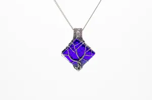 Sterling Silver Tree of Life Pendant with Dichroic Blue Fused Glass