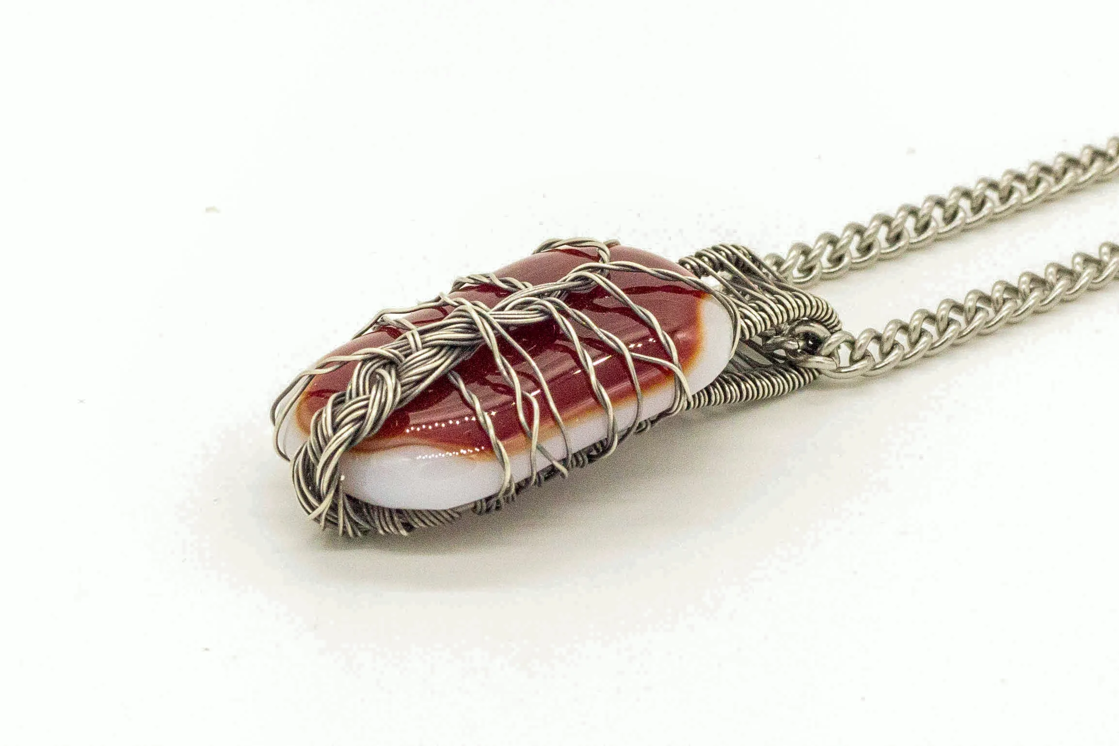 Sterling Silver Tree of Life Pendant with Red and White Fused Glass