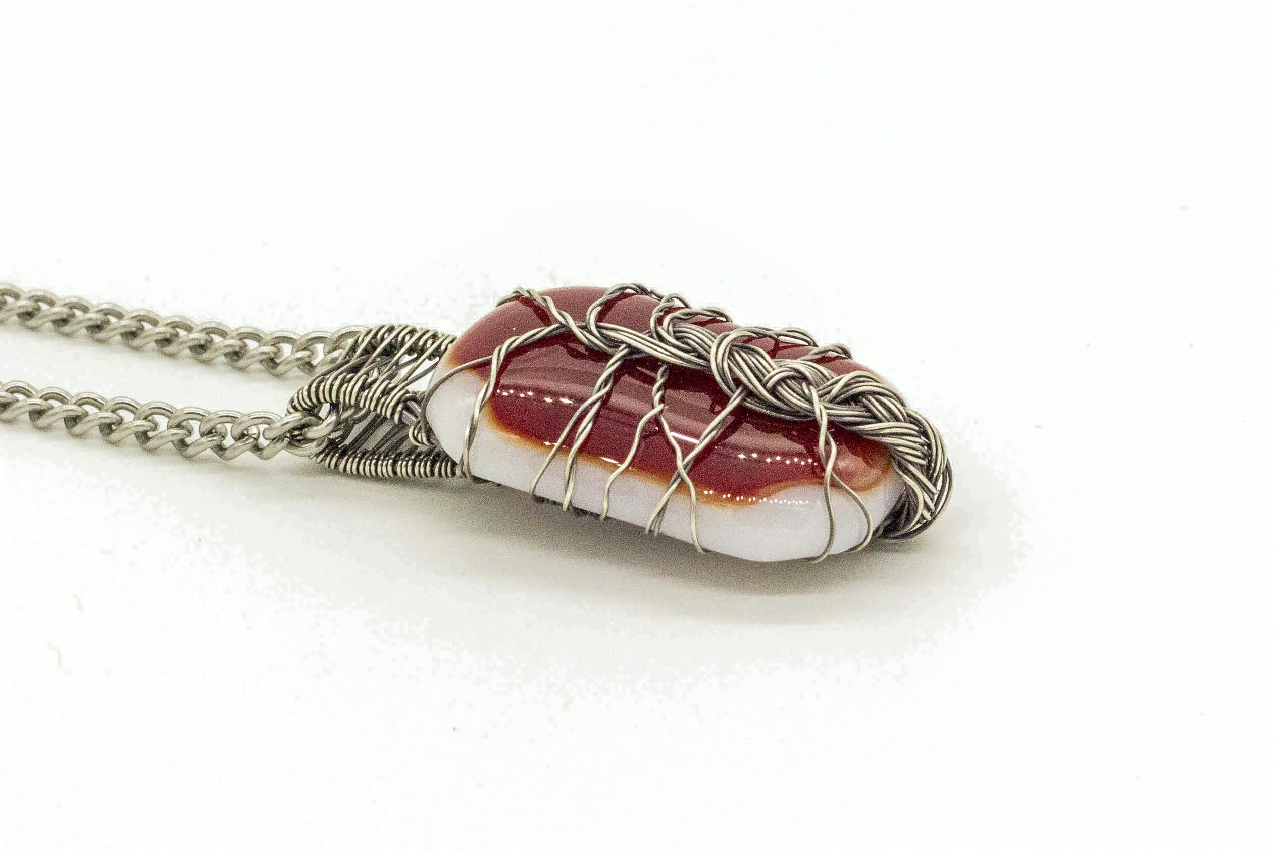 Sterling Silver Tree of Life Pendant with Red and White Fused Glass