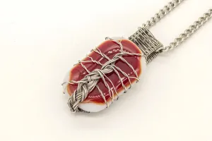 Sterling Silver Tree of Life Pendant with Red and White Fused Glass