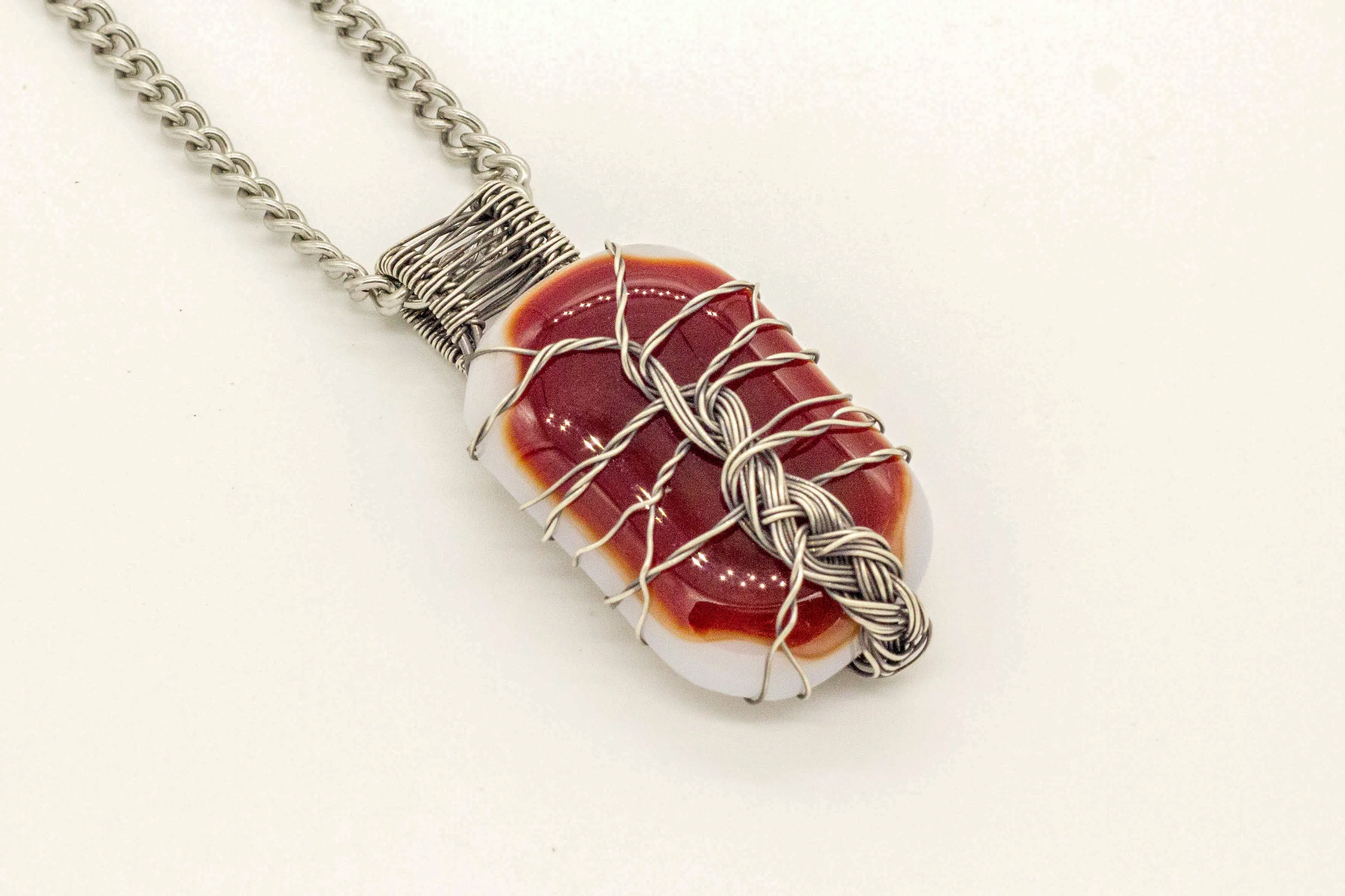 Sterling Silver Tree of Life Pendant with Red and White Fused Glass