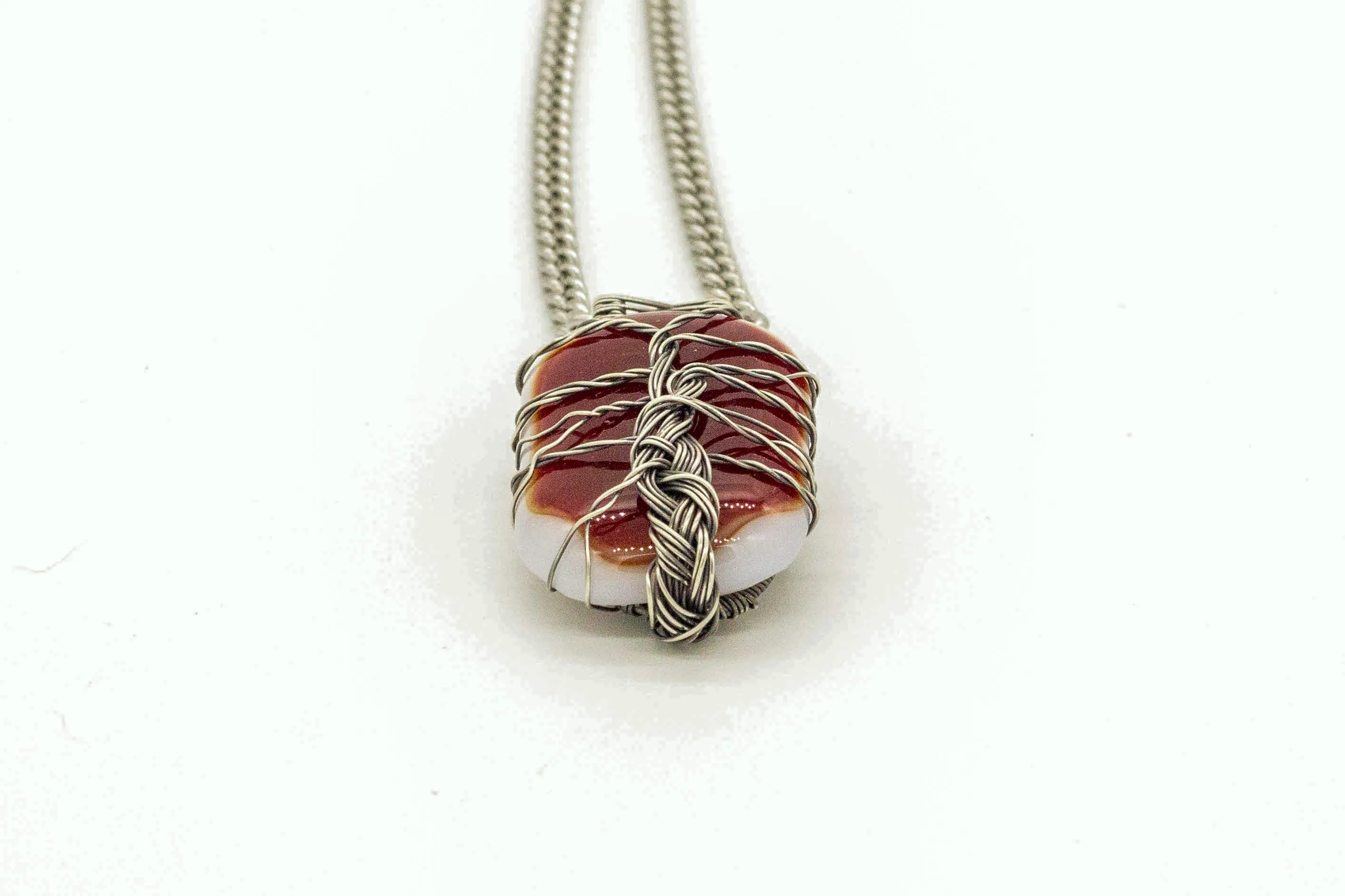 Sterling Silver Tree of Life Pendant with Red and White Fused Glass