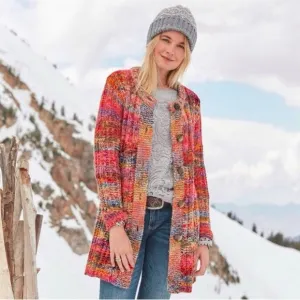 Sundance Pinebrook Long Cardigan Wool Blend Southwest Chunky knit Cozy Size S
