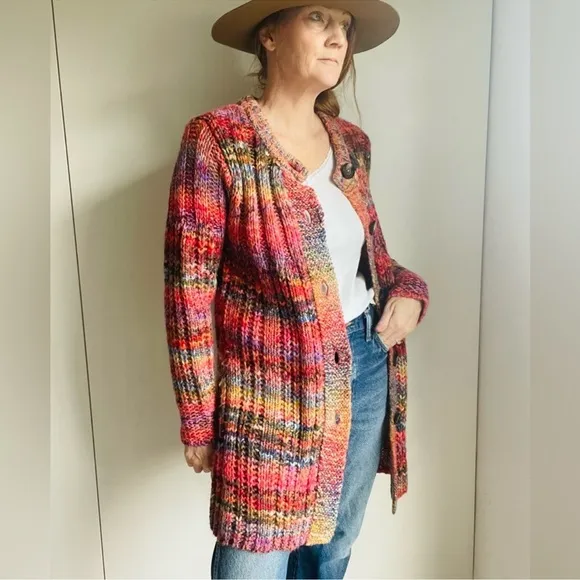 Sundance Pinebrook Long Cardigan Wool Blend Southwest Chunky knit Cozy Size S