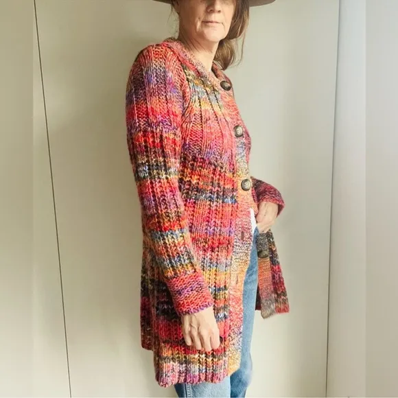 Sundance Pinebrook Long Cardigan Wool Blend Southwest Chunky knit Cozy Size S