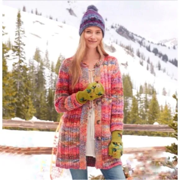 Sundance Pinebrook Long Cardigan Wool Blend Southwest Chunky knit Cozy Size S