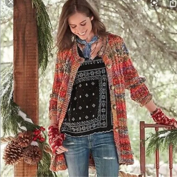 Sundance Pinebrook Long Cardigan Wool Blend Southwest Chunky knit Cozy Size S