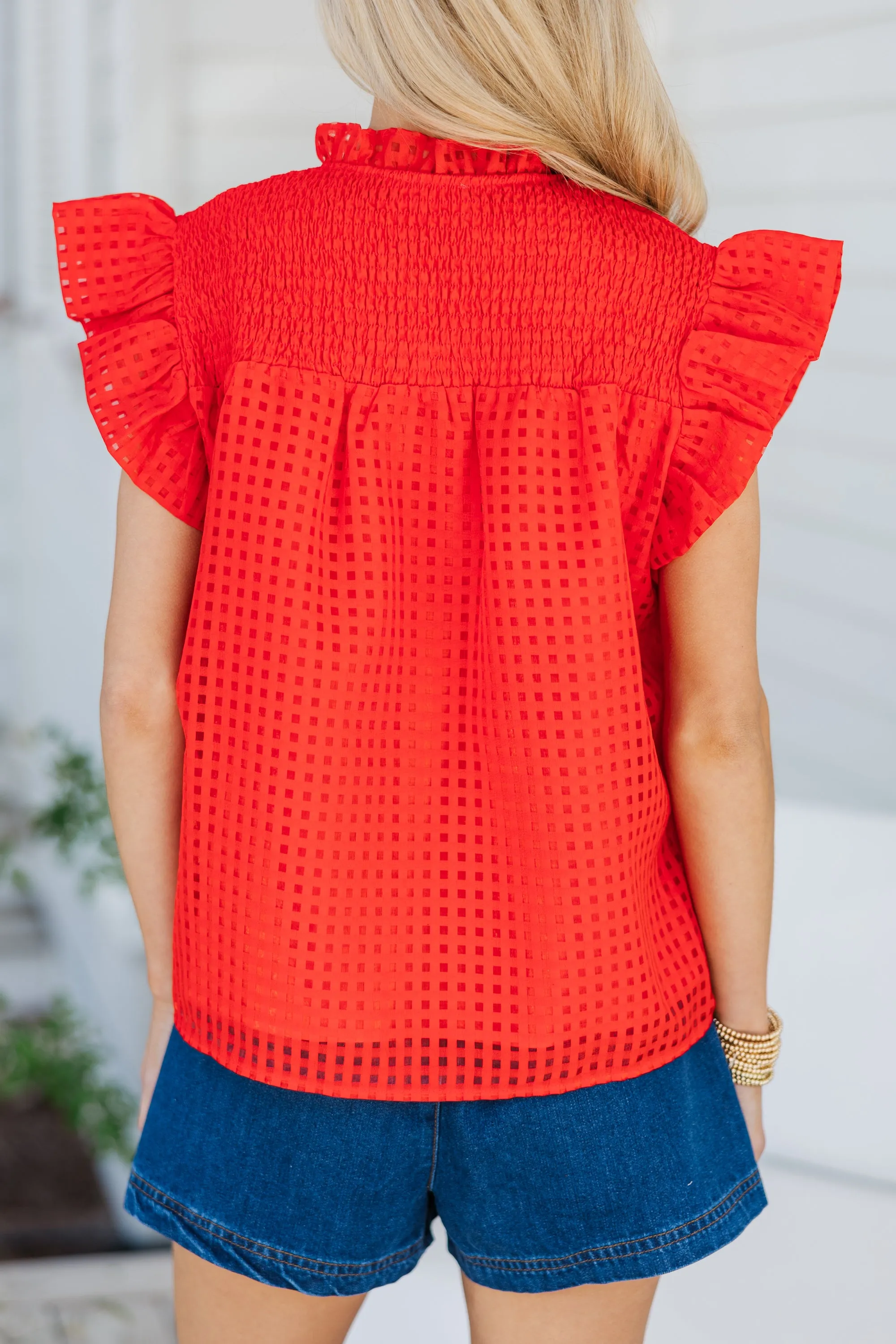 Sunday Dreaming Red Textured Blouse