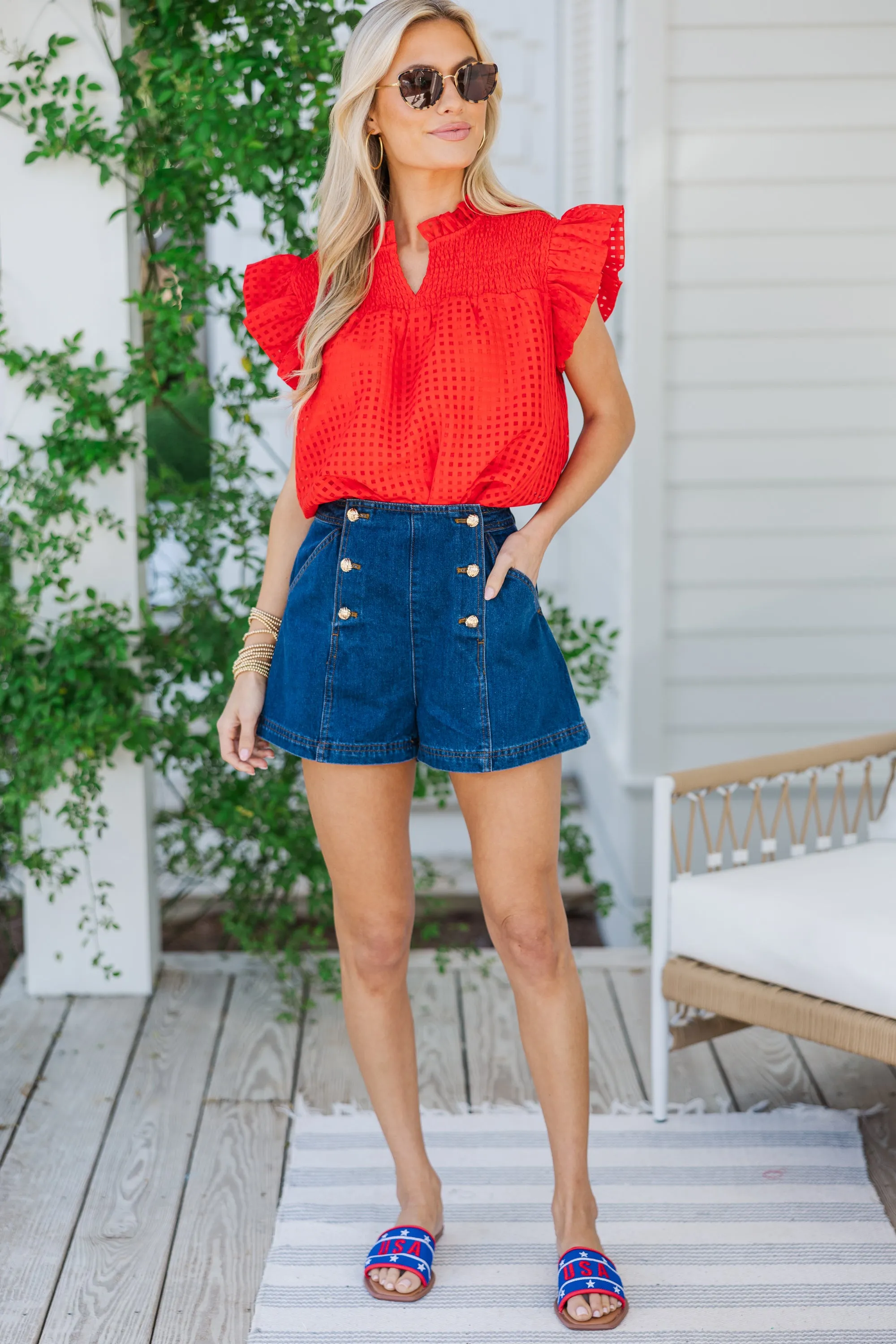 Sunday Dreaming Red Textured Blouse