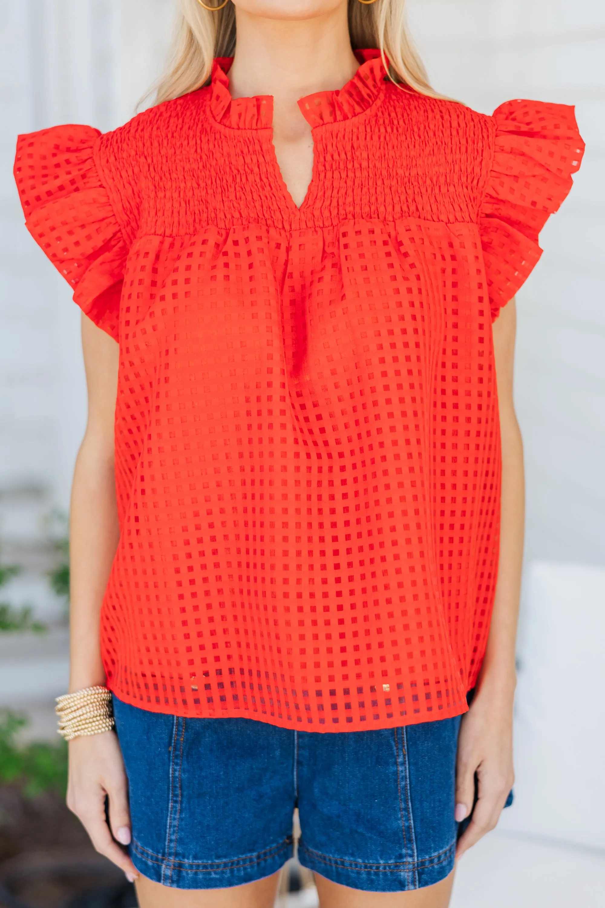 Sunday Dreaming Red Textured Blouse