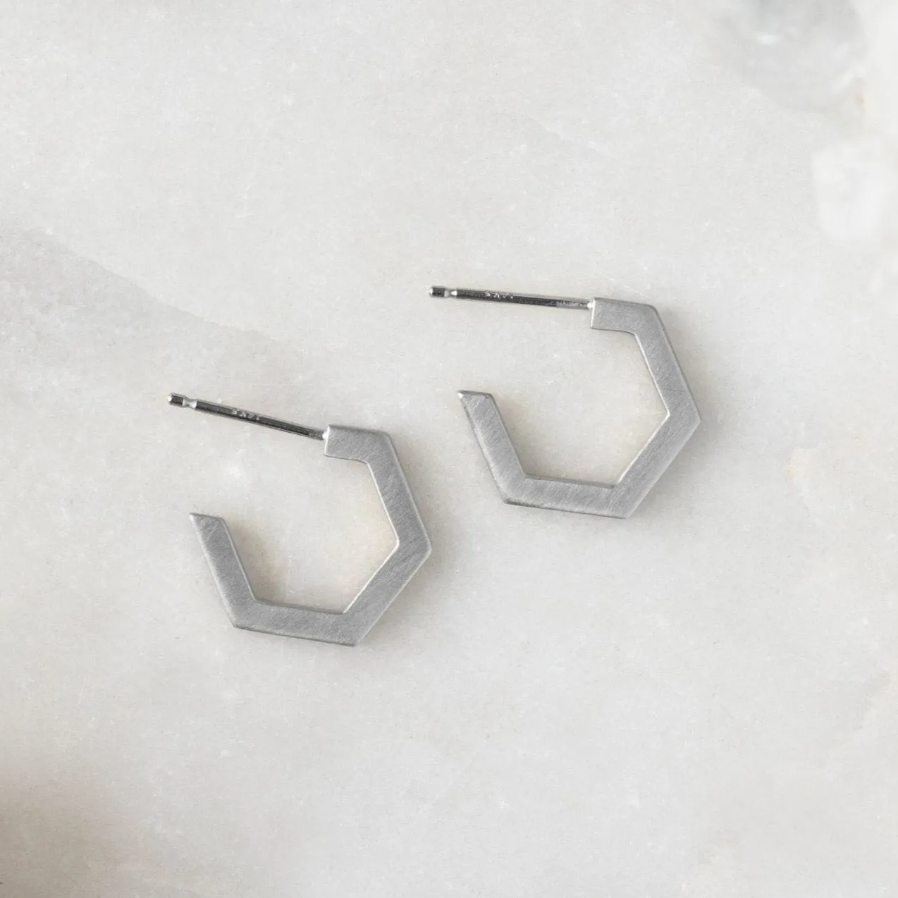 The Gold Hex Huggie Hoops | 14K White Gold