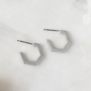 The Gold Hex Huggie Hoops | 14K White Gold