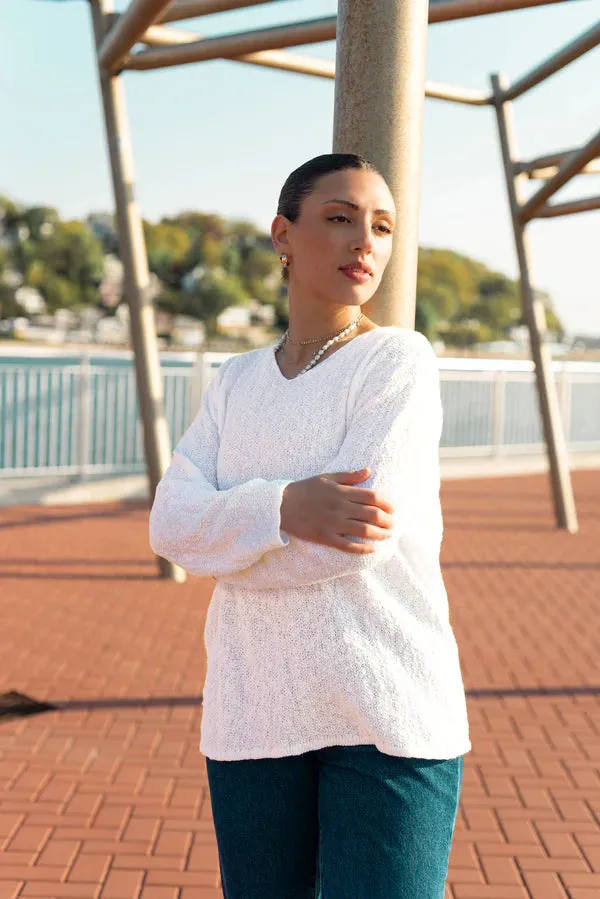 The Ultimate Cotton Sweater - Seed Stitch V Neck