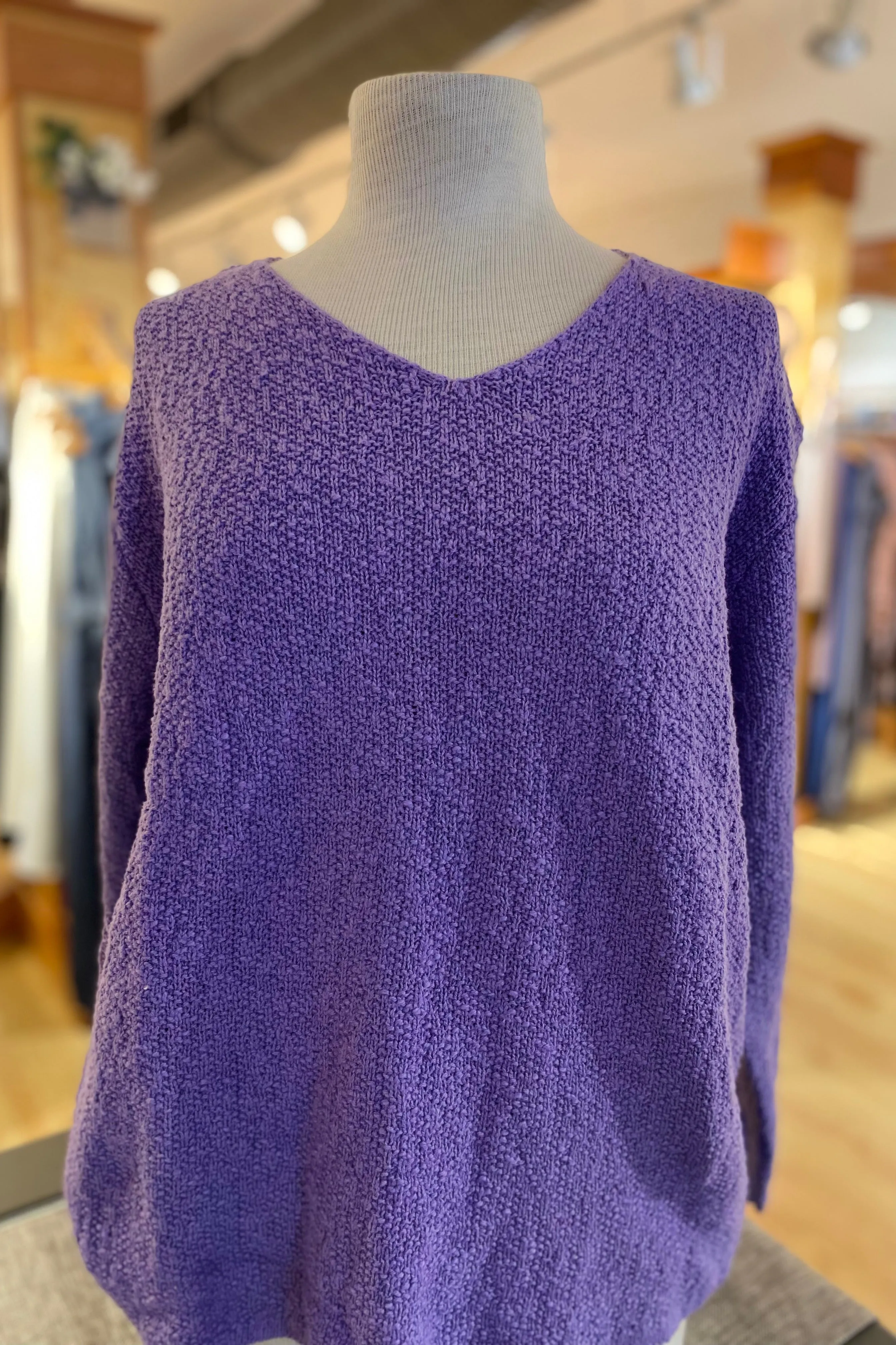 The Ultimate Cotton Sweater - Seed Stitch V Neck