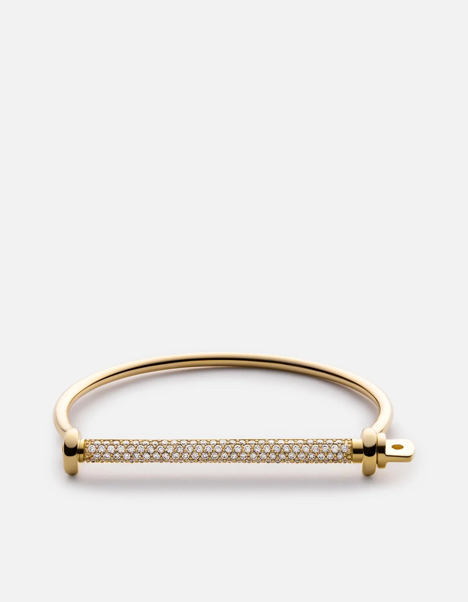 Thin Screw Cuff, 14k Gold Pavé Bar