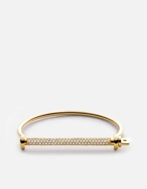 Thin Screw Cuff, 14k Gold Pavé Bar