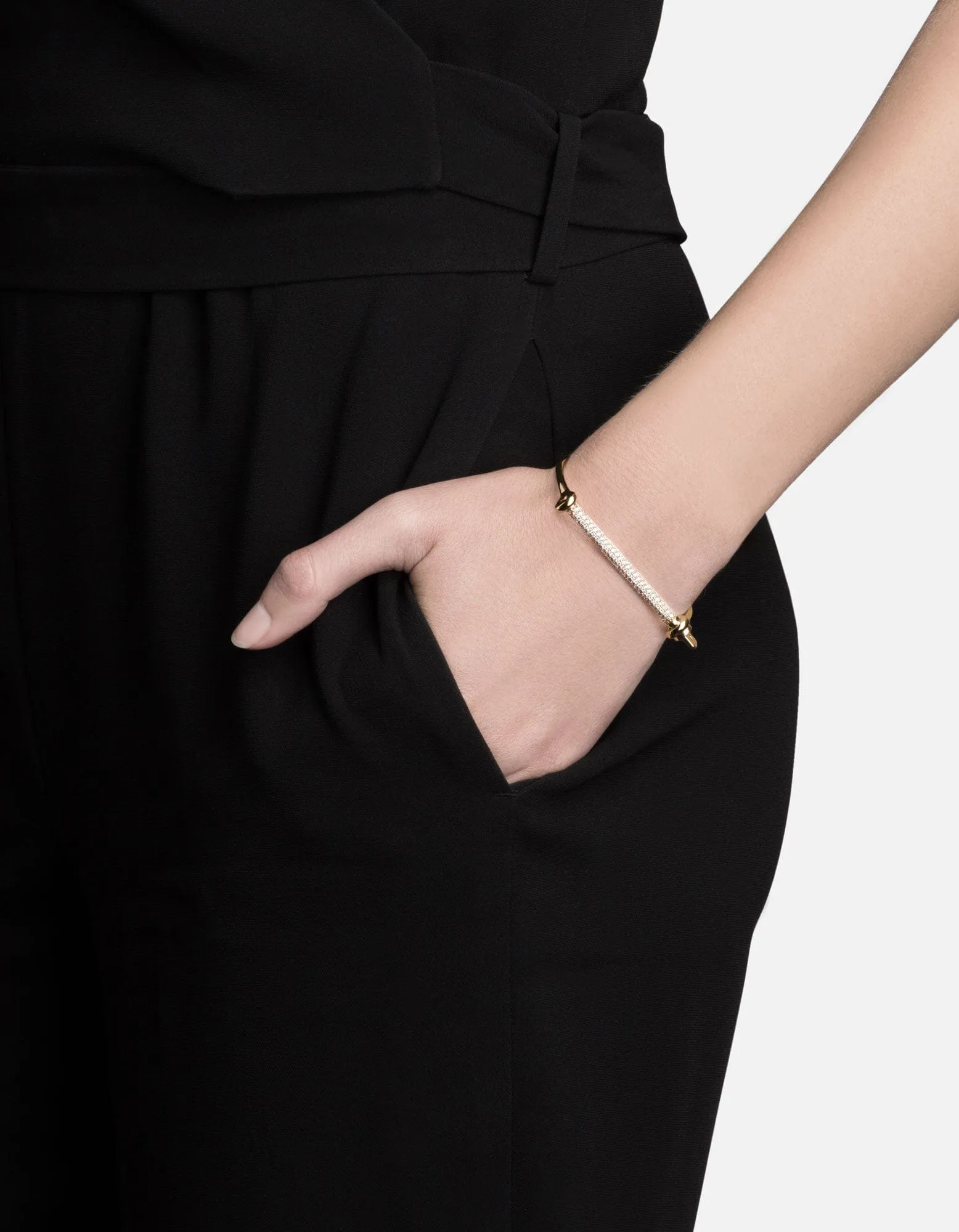 Thin Screw Cuff, 14k Gold Pavé Bar