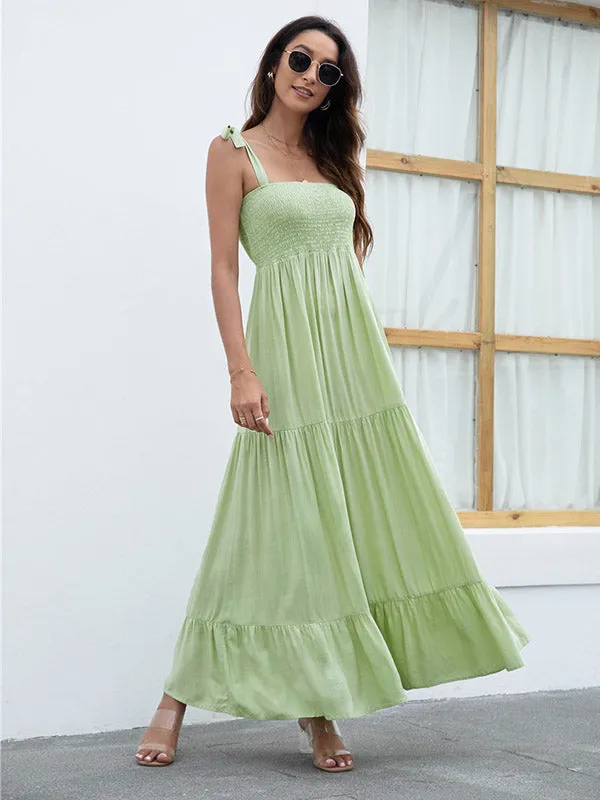 Tie Strap Smocked Tiered  Maxi Dress