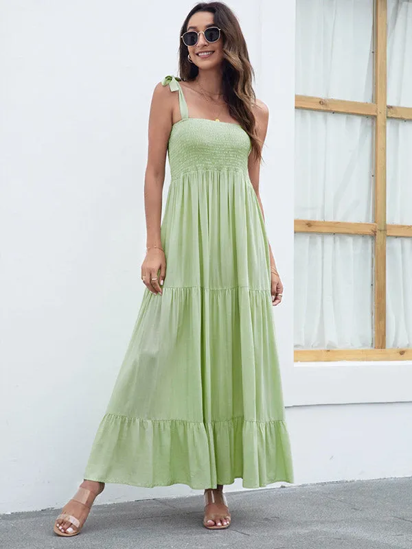 Tie Strap Smocked Tiered  Maxi Dress