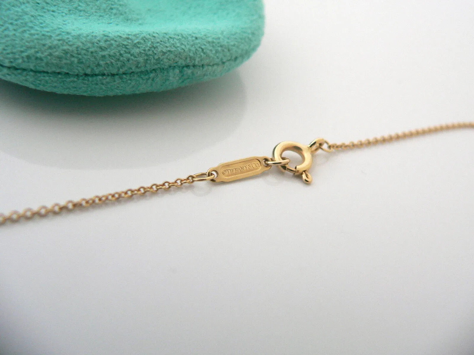 Tiffany & Co 18K Gold Turquoise Heart Necklace Gemstone Pendant Gift Pouch Love