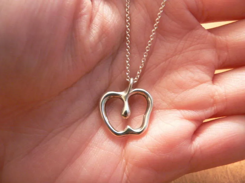 Tiffany & Co Peretti Silver Apple Stencil Cut Out Necklace Pendant Gift Teacher