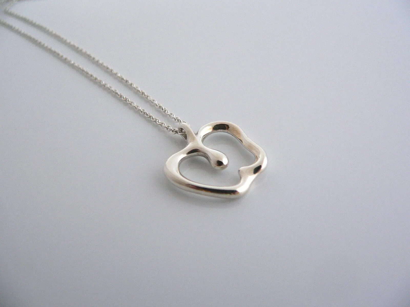 Tiffany & Co Peretti Silver Apple Stencil Cut Out Necklace Pendant Gift Teacher
