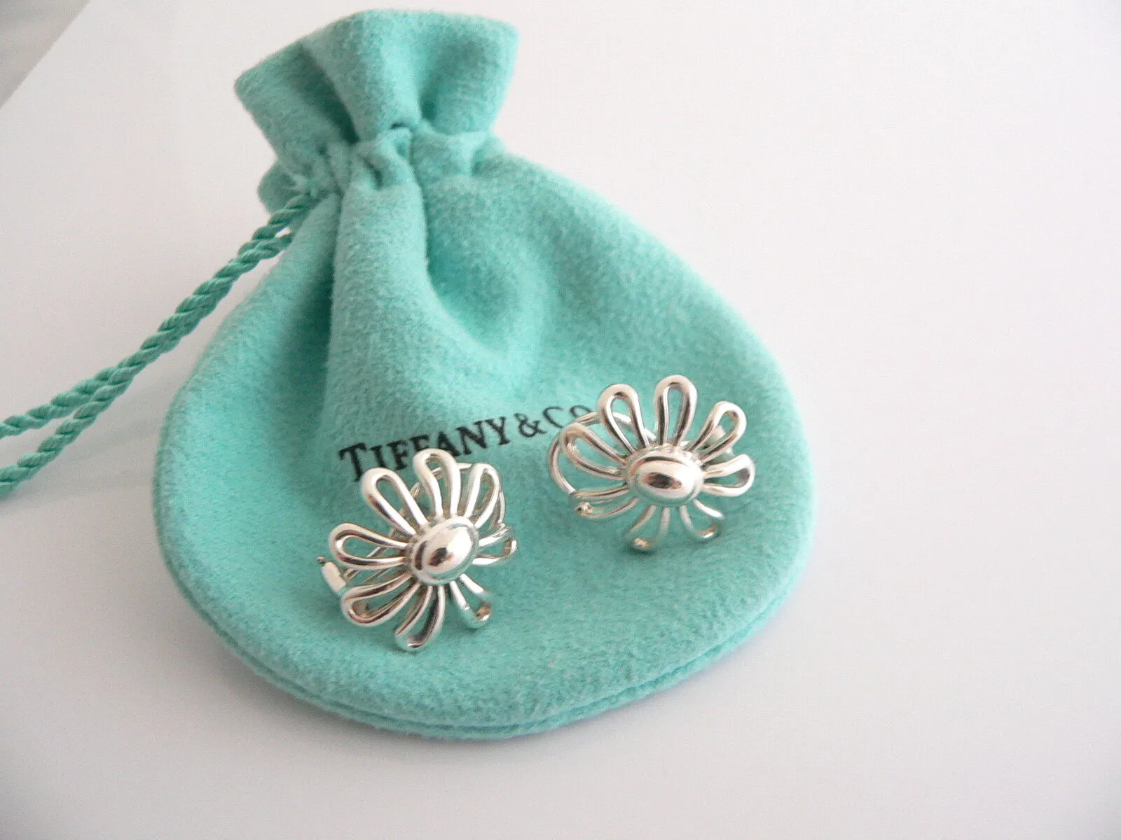 Tiffany & Co Picasso Large Silver Daisy Flower Earrings Studs Gift Pouch Huge