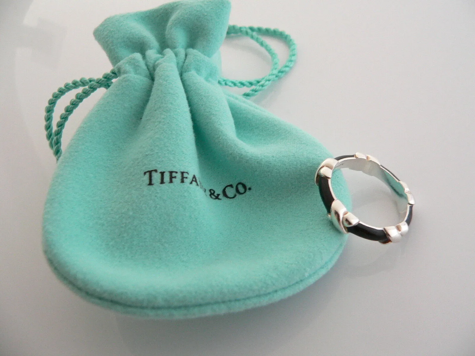 Tiffany & Co Signature X Ring Black Enamel Stacking Band Sz 5 Love Gift Pouch