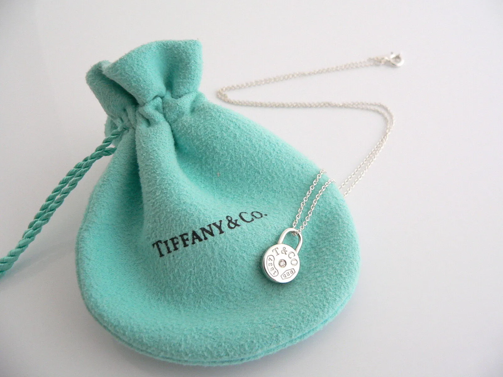Tiffany & Co Silver 1837 Diamond Necklace Pendant 18 Inch Longer Gift Love