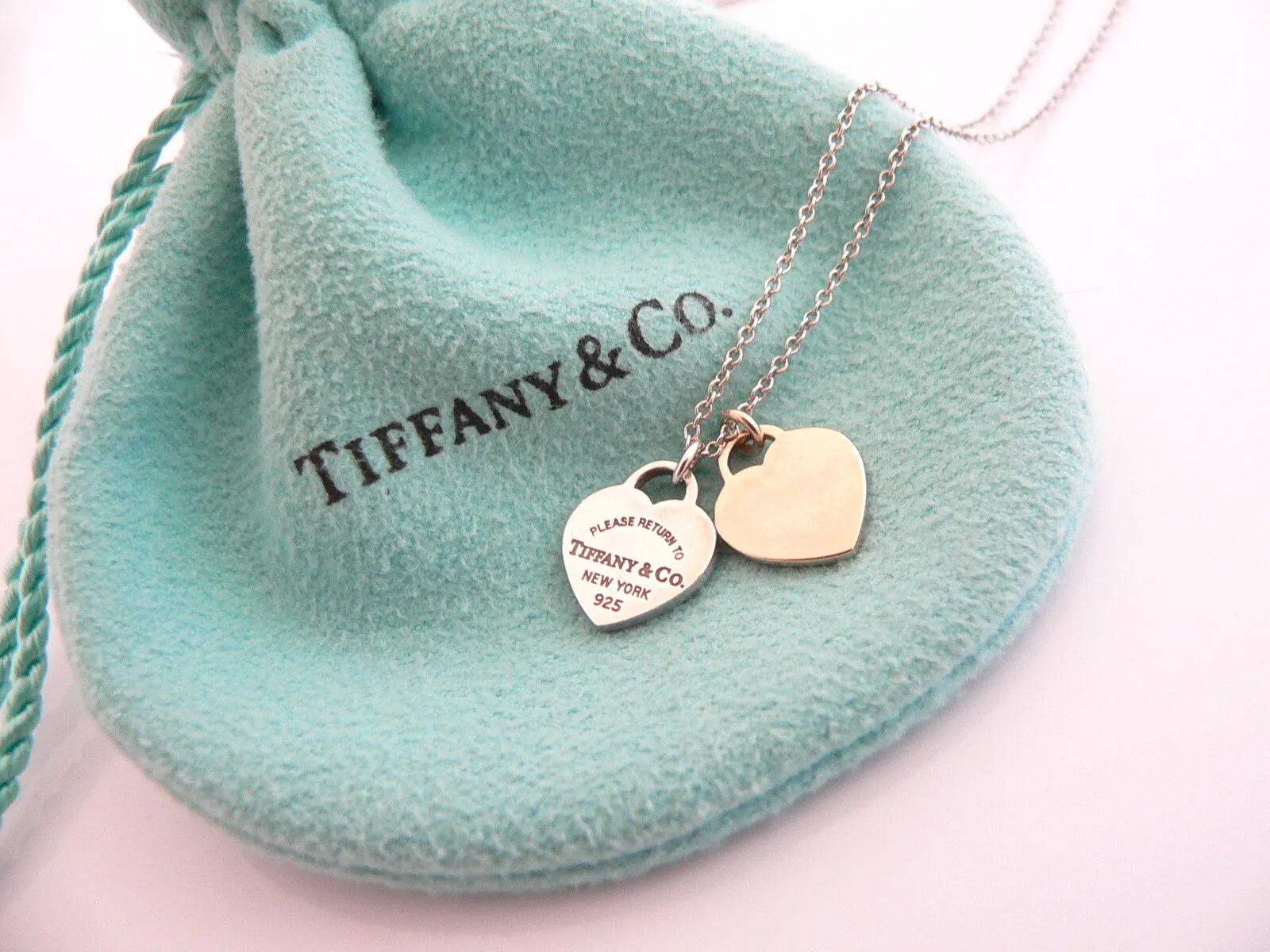 Tiffany & Co Silver 18K Rose Gold Return Two Hearts Necklace Pendant Love Gift 17 Inch Longer Chain