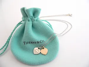 Tiffany & Co Silver 18K Rose Gold Return Two Hearts Necklace Pendant Love Gift 17 Inch Longer Chain