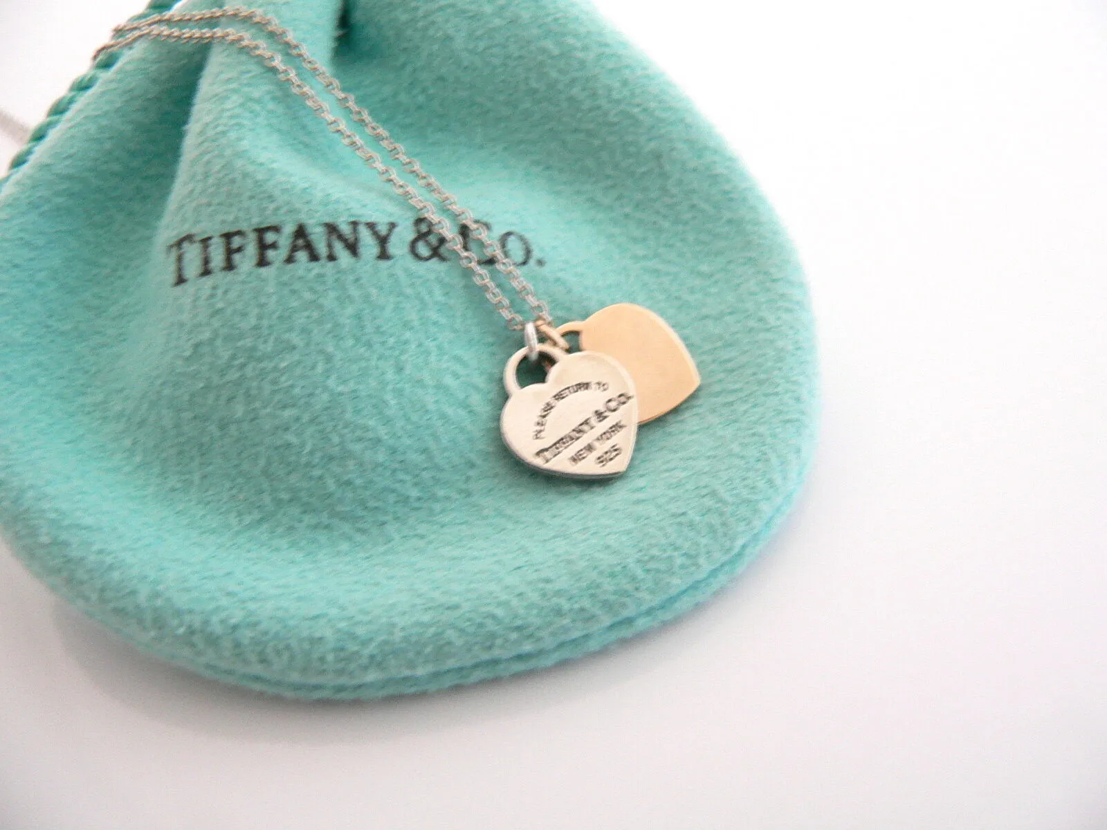 Tiffany & Co Silver 18K Rose Gold Return Two Hearts Necklace Pendant Love Gift 17 Inch Longer Chain