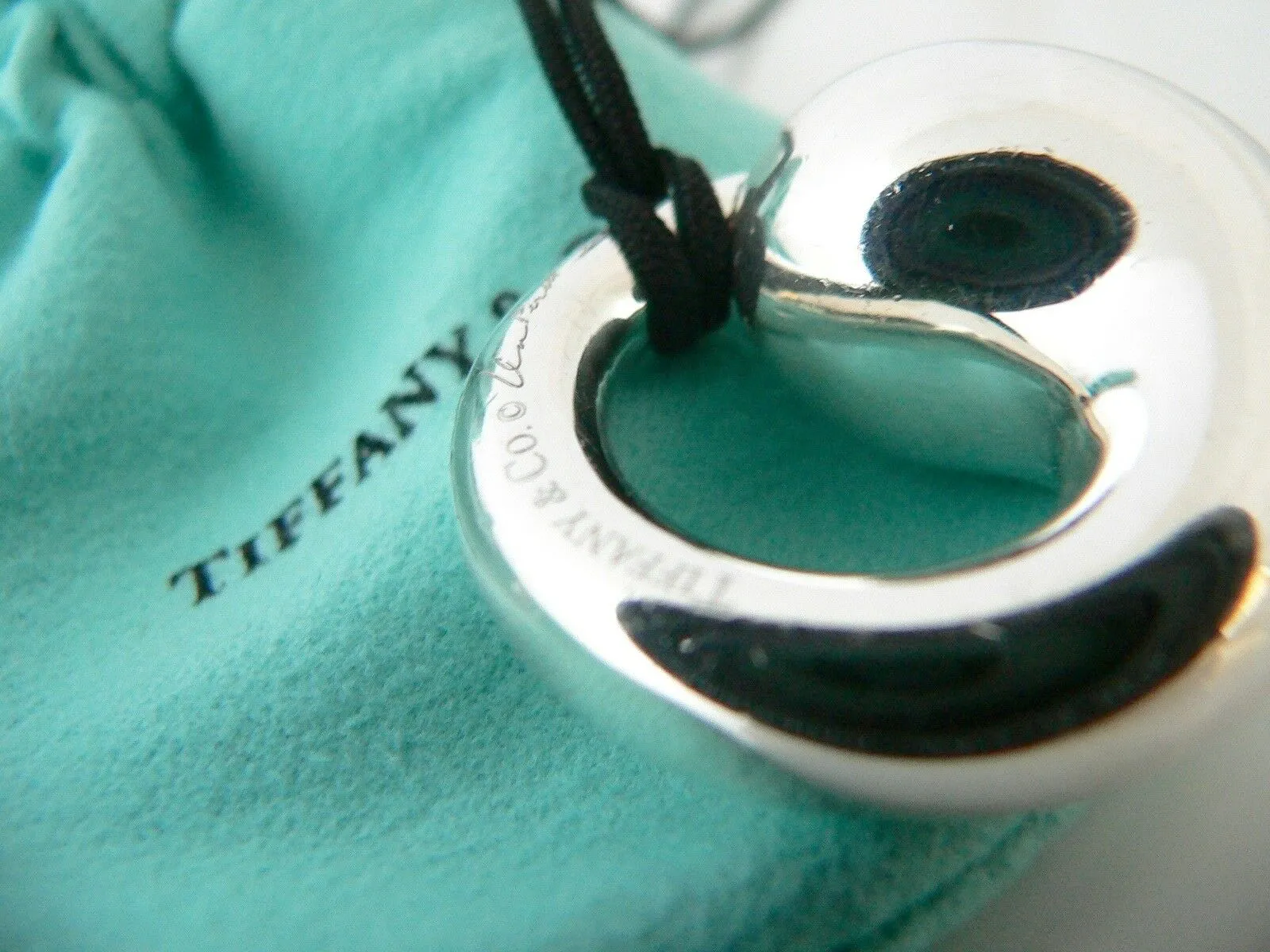 Tiffany & Co Silver Large Eternal Circle Necklace Pendant Charm Cord Gift