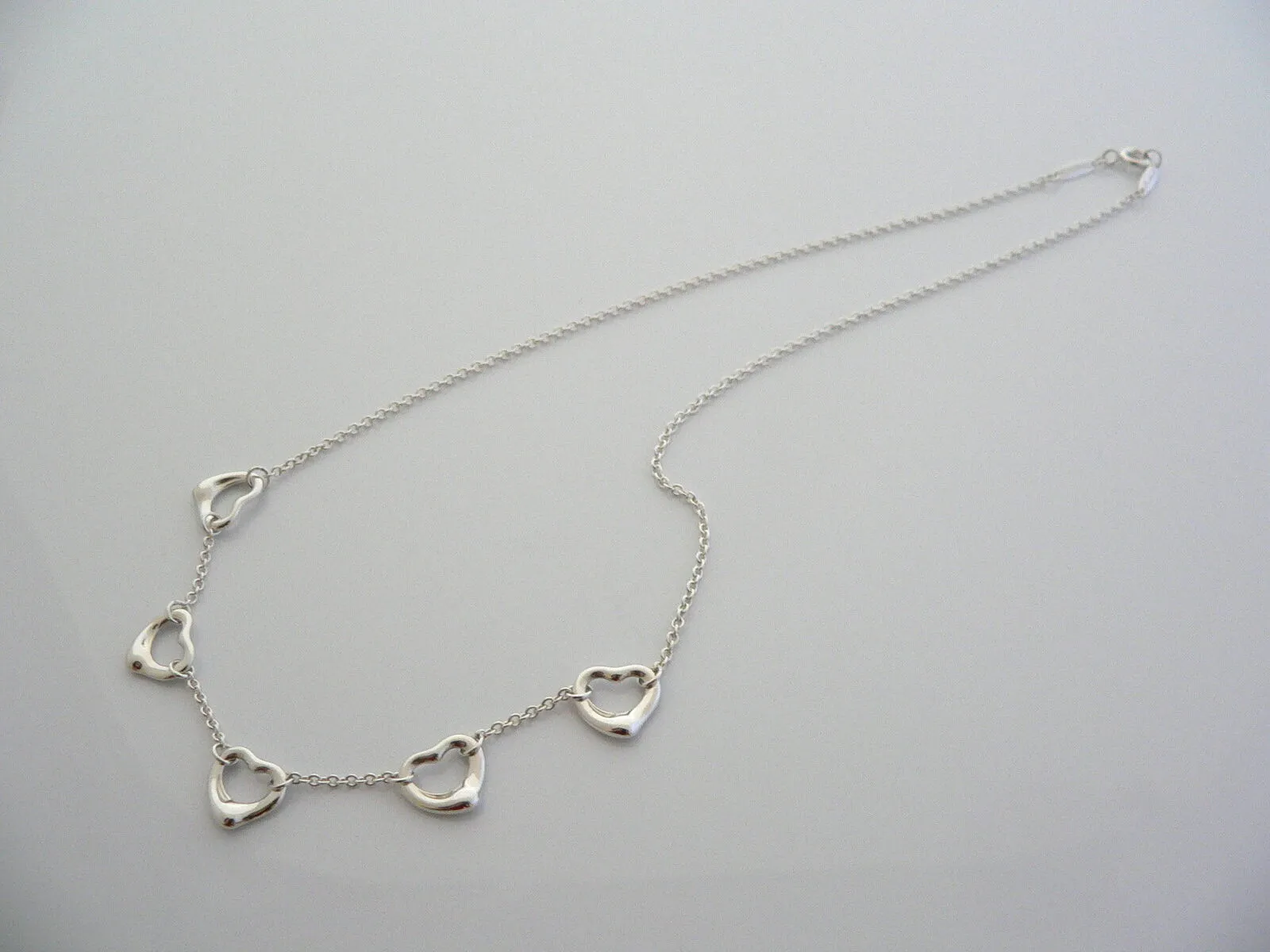 Tiffany & Co Silver Peretti 5 Five Open Heart Pendant Necklace Charm Chain Gift