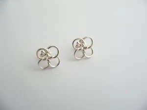 Tiffany & Co Silver Peretti Quadrifoglio Lucky Clover Earrings Studs Gift Love