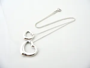 Tiffany & Co Silver Peretti Two 2 Open Heart Pendant Necklace Charm Love Gift