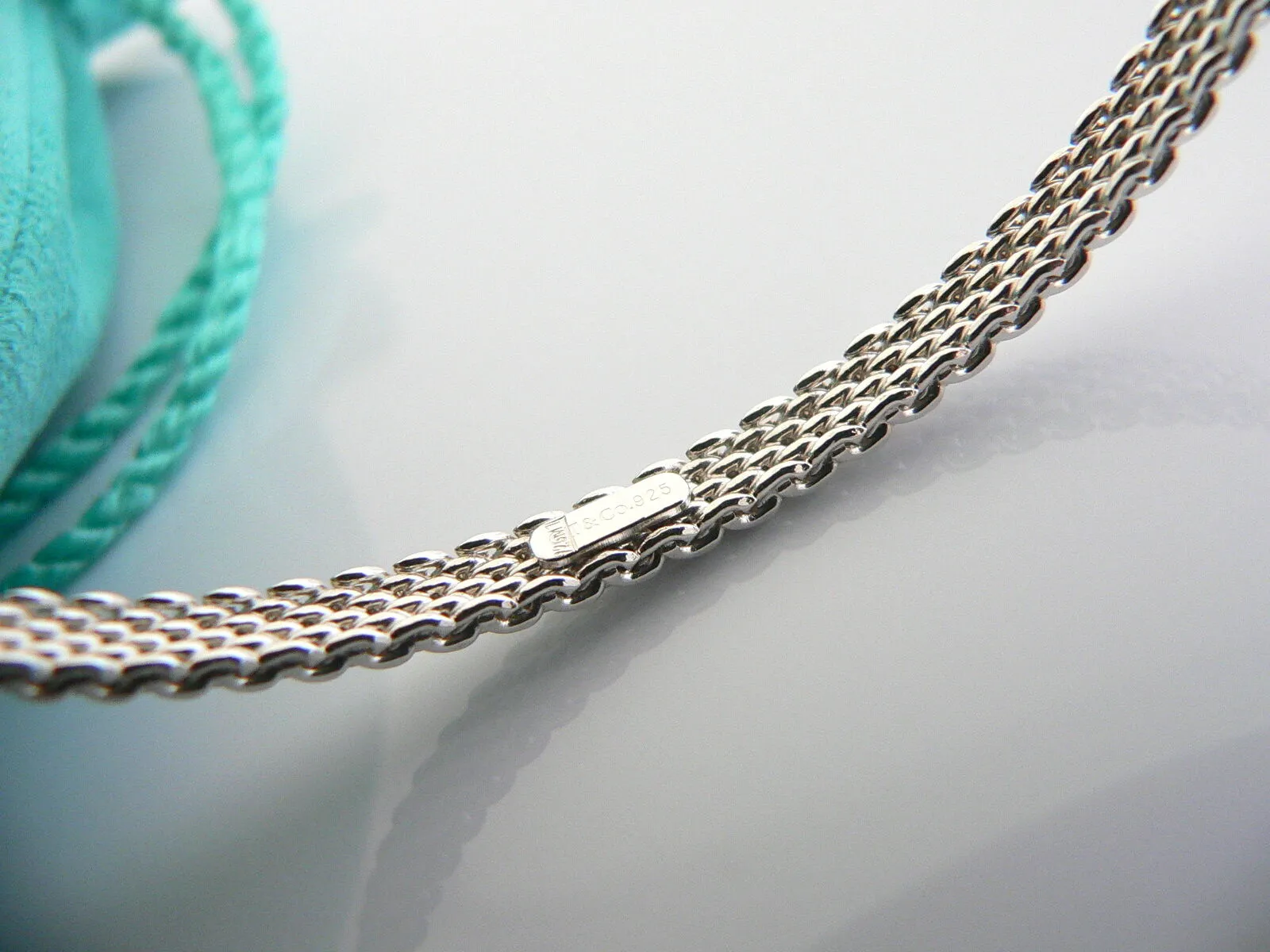 Tiffany & Co Silver Somerset Mesh Narrow Bracelet Bangle Rare Gift Pouch Love